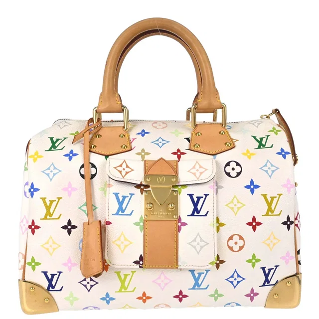 Louis Vuitton White Monogram Multicolor Speedy 30 Handbag M92643 in White Canvas from AMORE Vintage Tokyo