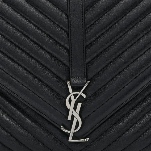 Saint Laurent Sheepskin Matelasse Chevron Monogram Large College Satchel Black Tulip in Black Leather from FASHIONPHILE, photo 7 of 9