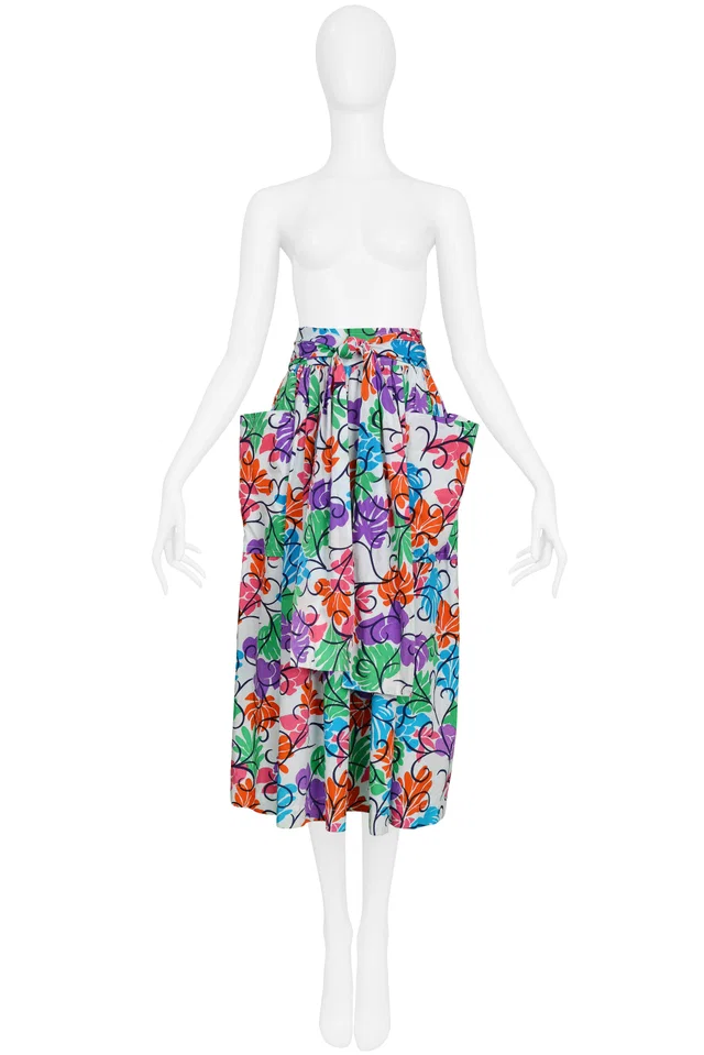 Saint Laurent Multicolor Floral Print Cotton Skirt in Multicolor from Resurrection Vintage