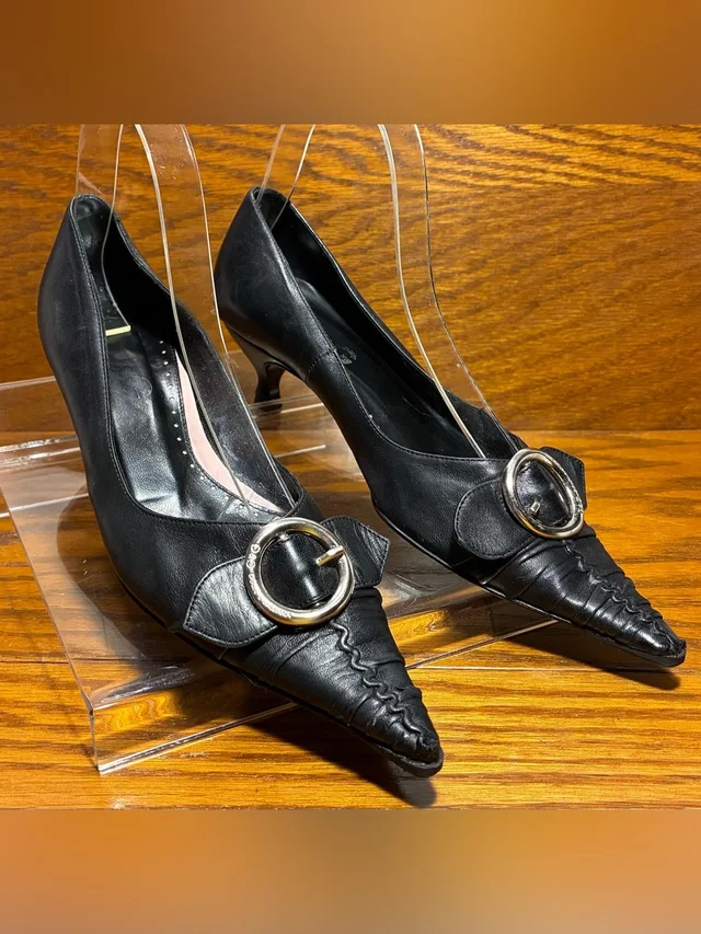 Y2k Vtg D&G Dolce & Gabbana Buckle Pointed Toe Kitten Heel Pumps Eu 35.5 Us 5. in silver|black|gray Leather from Poshmark
