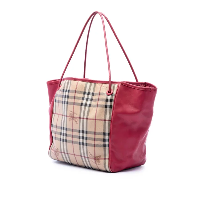 Beige Burberry Small Haymarket Check Coated Canvas and Calfskin Canterbury Tote in Beige Calfskin from Designer Revival, photo 2 of 6