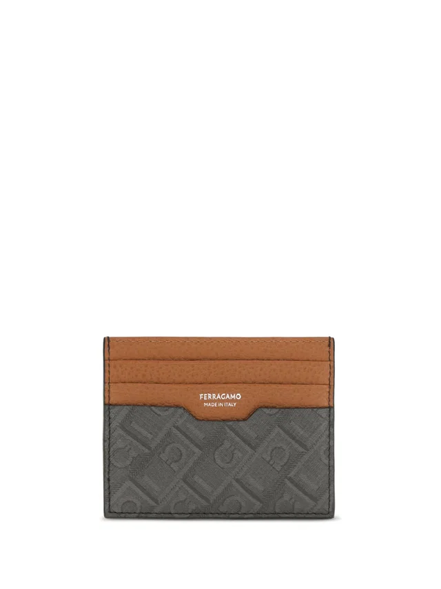 Ferragamo Monogram Leather Card Case — Gray Calf Bos Taurus Wallet in Grey Leather from HEWI