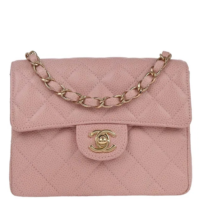 Chanel 2003-2004 Pink Caviar Skin Mini Classic Square Flap Bag 17 in Pink Caviar leather from AMORE Vintage Tokyo