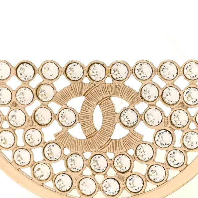 Chanel Metal Strass Crystal CC Hoop Earrings Light Gold in Gold Woven leather from FASHIONPHILE, photo 4 of 5