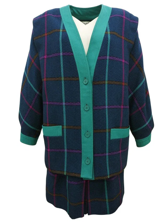 Dior Checked Pattern Setup Green/Multi in Green Wool from VINTAGE QOO TOKYO