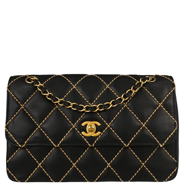 Chanel 2006-2008 Black Calfskin Wild Stitch Straight Flap Shoulder Bag in Black Calfskin from AMORE Vintage Tokyo