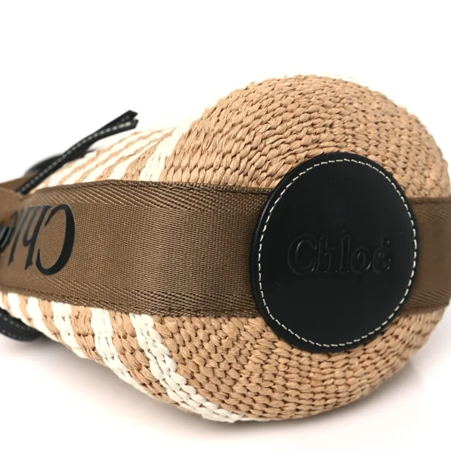 Chloé Raffia Calfskin Small Woody Striped Basket Bag Brown in Brown Calfskin from FASHIONPHILE, photo 9 of 10