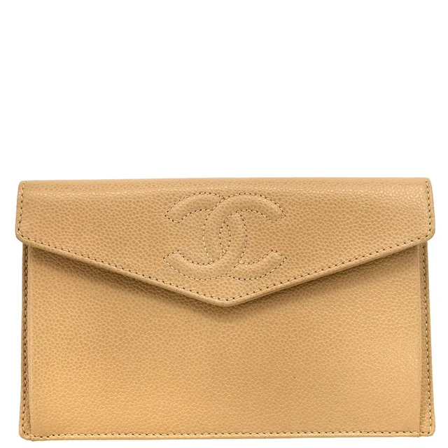 Chanel 2000-2002 Beige Caviar Wallet in Beige Caviar leather from AMORE Vintage Tokyo