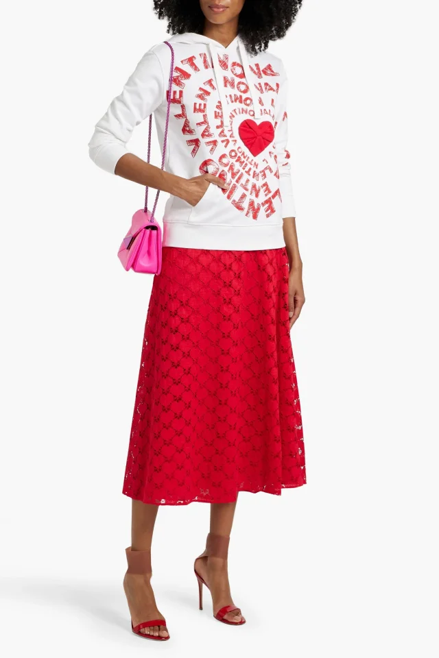 Valentino Garavani Lace Midi Skirt in Red, photo 2 of 4 from THE OUTNET