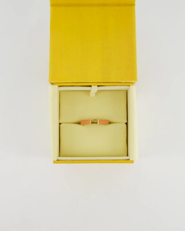 Fendi Gold Enamel Hexagonal Baguette Ring with pink Enamel Detail Size M in Pink from Sellier, photo 2 of 6
