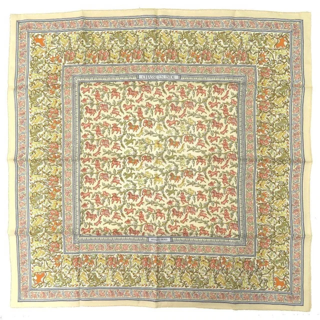 Hermès Carre 90 Indian Hunting Chasse En Inde Scarf Silk Ivory Yellow Light Blue in White Silk from The Reluxe