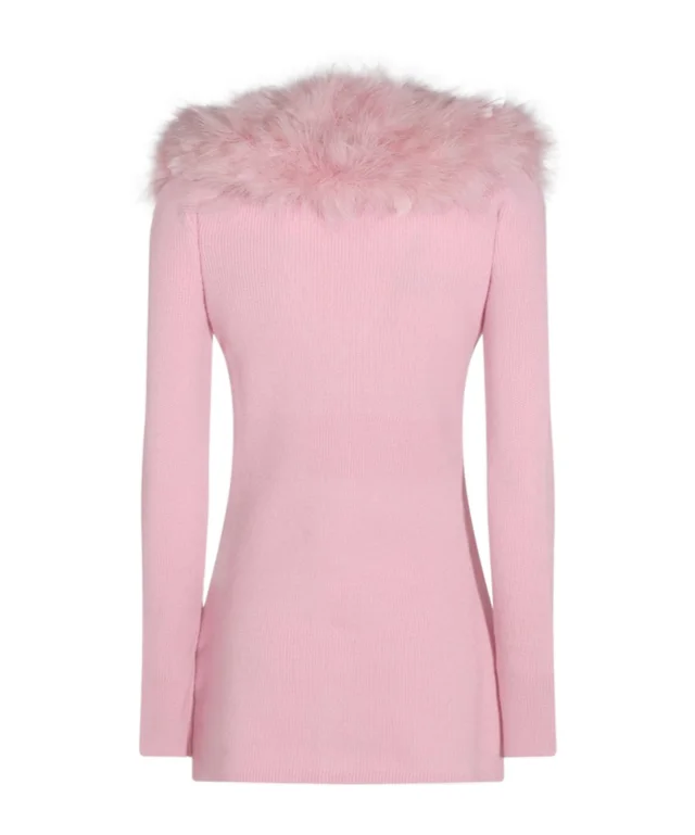 Blumarine Faux Fur Trim Longline Cardigan, photo 2 of 4 from SENSER