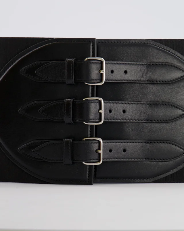 Alaïa Black Leather Corset Belt with Silver Buckles 65cm in Black Leather from Sellier, photo 8 of 9