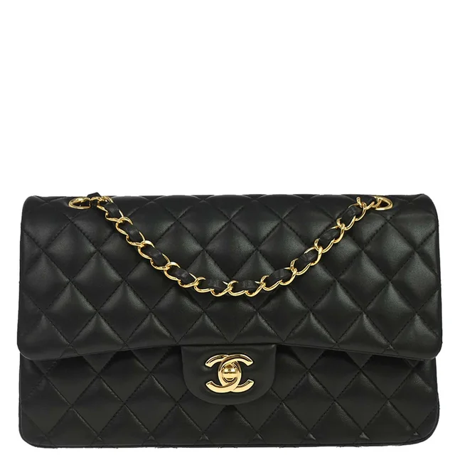 Chanel 2019 Black Lambskin Medium Classic Double Flap Shoulder Bag in Black Lambskin from AMORE Vintage Tokyo