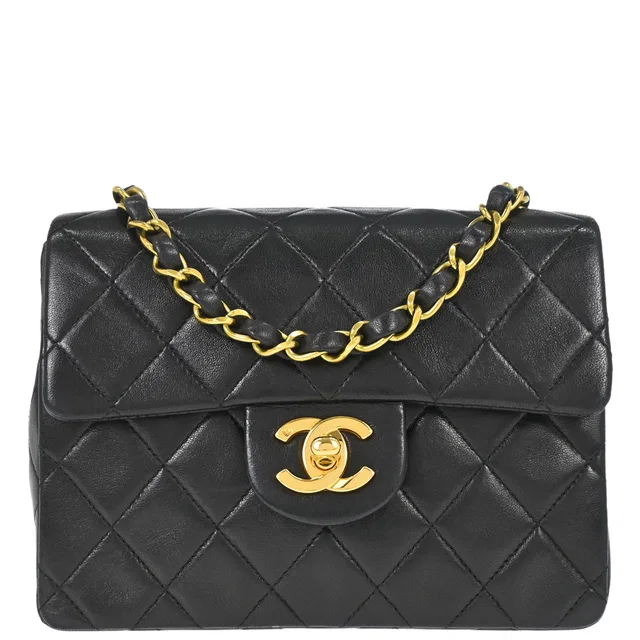 Chanel 1994-1996 Black Lambskin Mini Classic Square Flap Shoulder Bag 17 in Black Lambskin from AMORE Vintage Tokyo