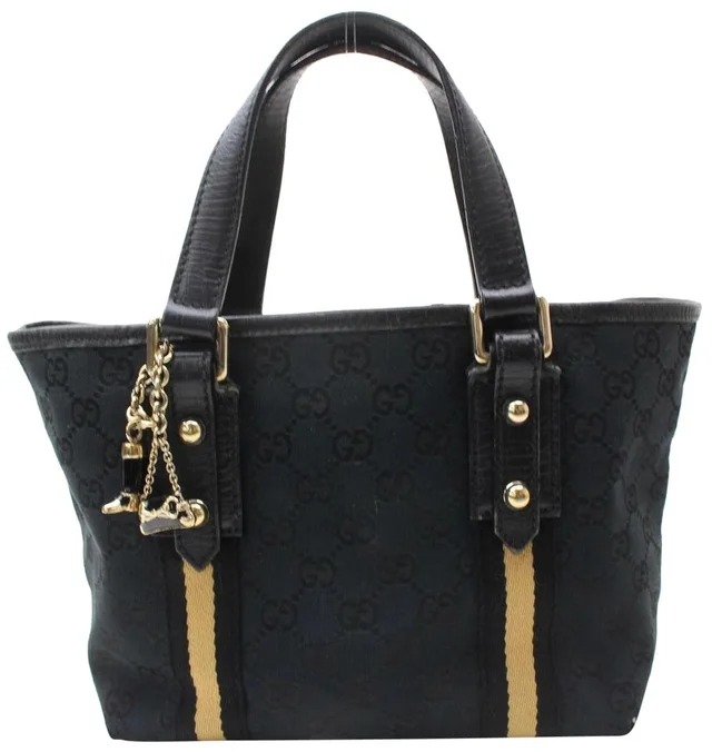 Gucci Black x Beige Web Monogram GG Jolicoeur Charm Tote in Black Canvas from Bagriculture