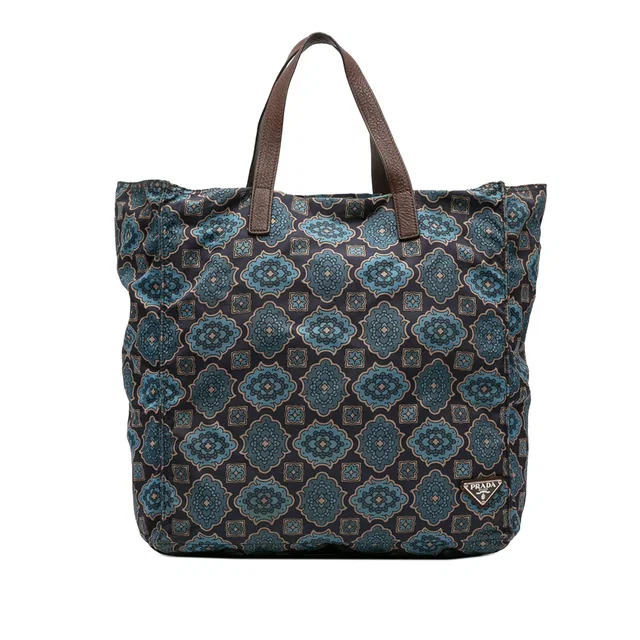 Blue Prada Tessuto Stampato Tote in Blue Nylon from Designer Revival