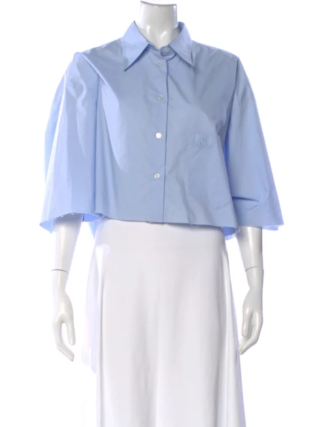 Maison Margiela 2021 Three-Quarter Sleeve Button-Up Top in blue from The RealReal