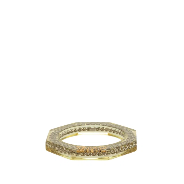 White Chanel Resin and Gold Plated Octagonal Bangle Costume Bracelet in White Resin from Designer Revival