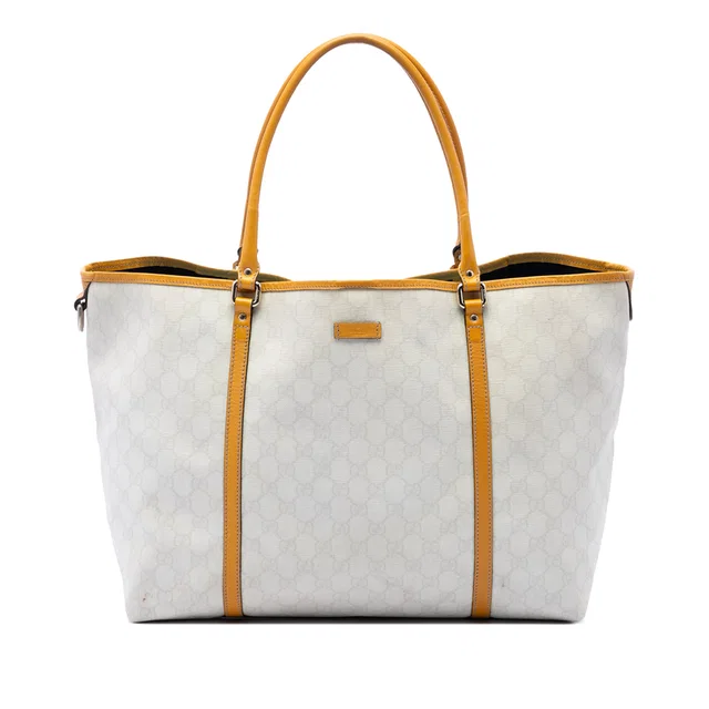 White Gucci Large GG Supreme Joy Tote in White Coated canvas from Designer Revival