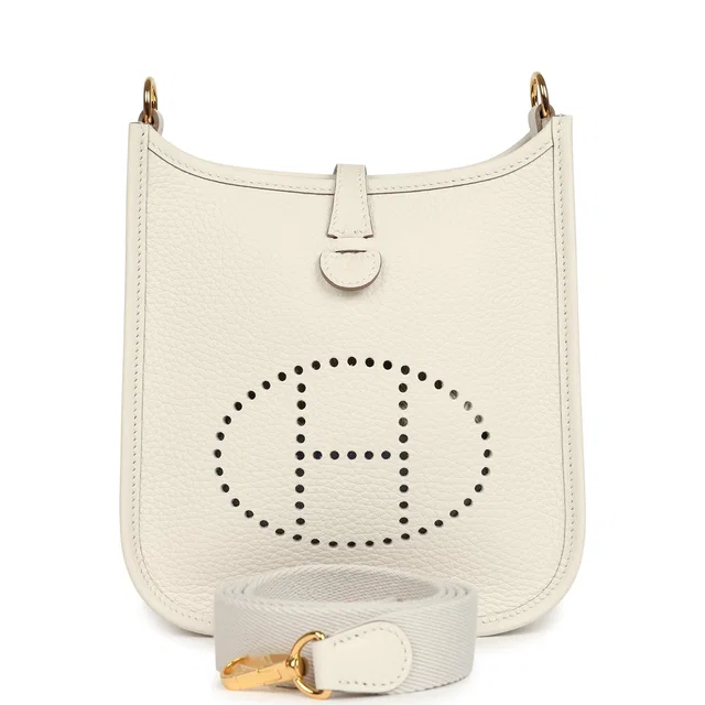 Hermès Evelyne TPM Gris Pale Clemence Gold Hardware in Grey Clemence leather from Madison Avenue Couture