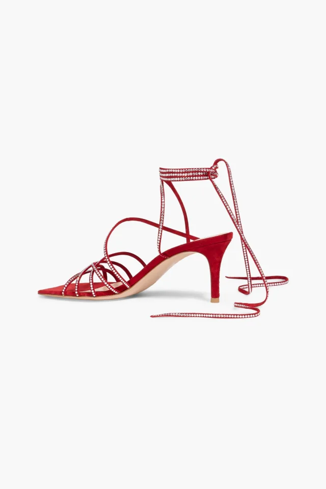 Gianvito Rossi Crystal-Embellished Suede Sandals in Red, photo 3 of 4 from THE OUTNET