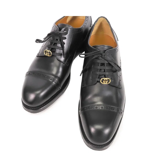 Gucci Derby Shoes Black Leather Interlocking G Dress 8 in Black Leather from The Reluxe