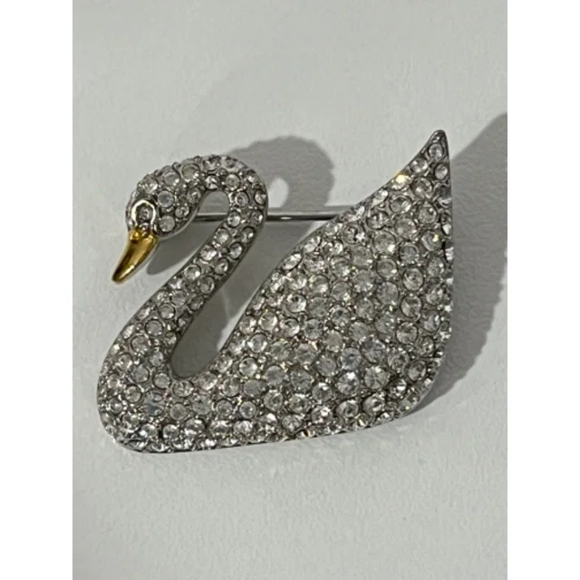 100% Authentic Swarovski Swan Brooch Crystal Pave Gold Tone Elegant Bird Pin in gray|gold|silver Silk from Poshmark