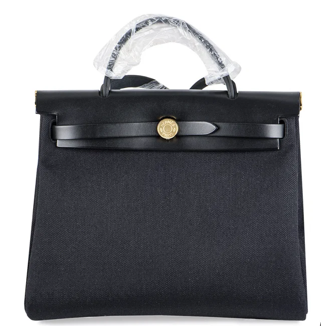 Hermès Noir/ Hunter Zip Retourne 31cm Herbag in Black Canvas from HEWI