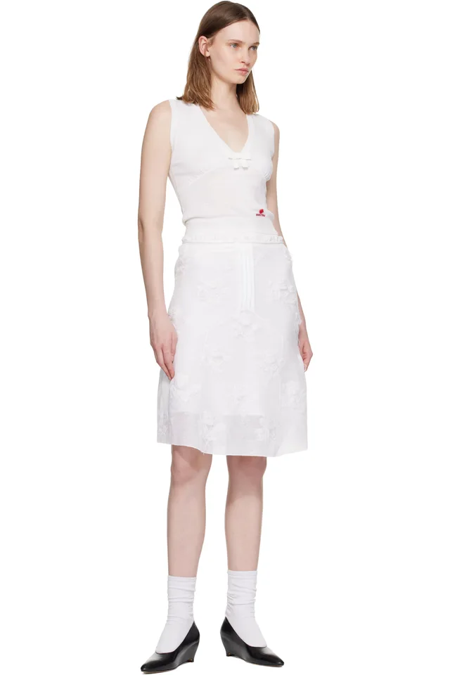 SHUSHU/TONG White Bow Detail V-Neck Knit Tank Top, photo 4 of 4 from SSENSE