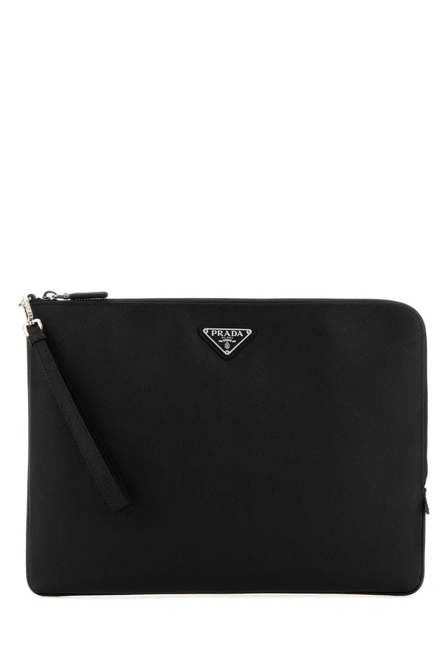 Prada Saffiano Leather Clutch — Black in Black Saffiano leather from HEWI