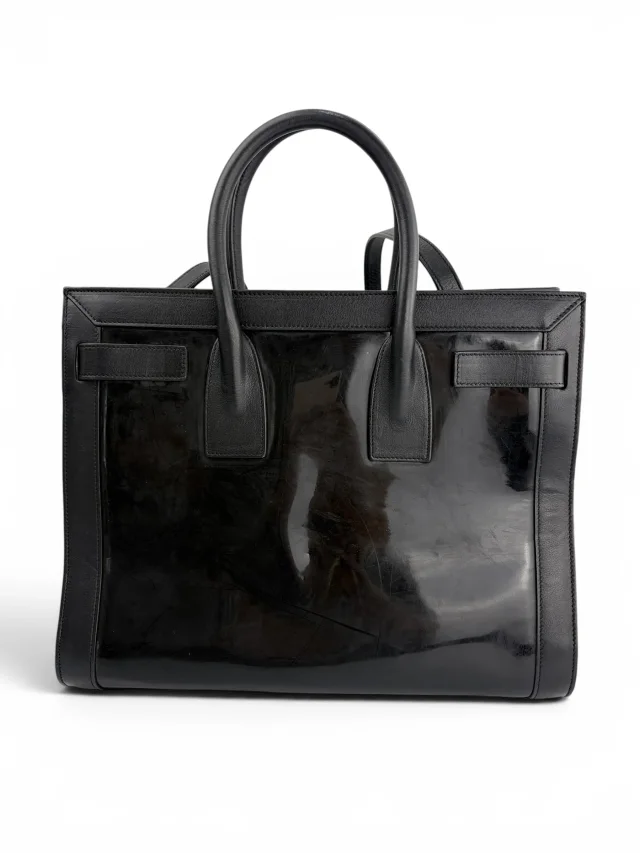 Saint Laurent Small Black Leather & Patent Sac de Jour in Black Patent leather from Season 2 Consign, photo 3 of 10