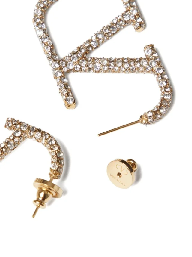 Valentino Garavani Vlogo Signature Swarovski Crystal Earrings — Gold in Gold from HEWI, photo 3 of 4