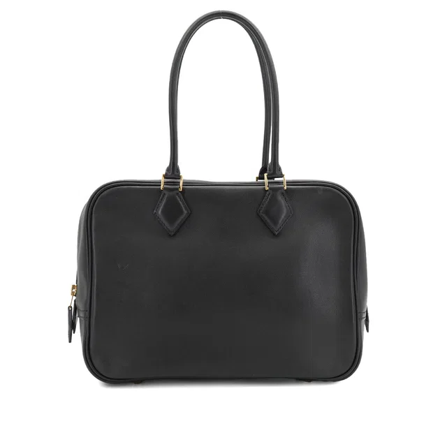 Hermès Plume 28 Black Evercalf Hand Bag 1968 X Stamp Gold Hardware in Black from Luxury Promise