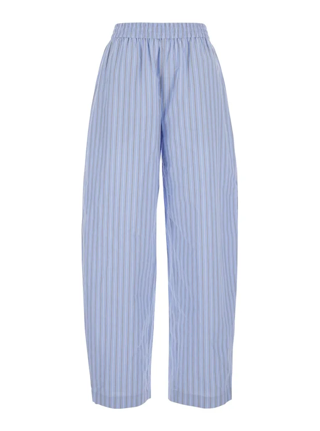 Rotate Blue Pants with Elastic Waist and Striped Design in Cotton Poplin for Women in 100% Biologic Cotton, photo 2 of 6 from Gaudenzi Boutique