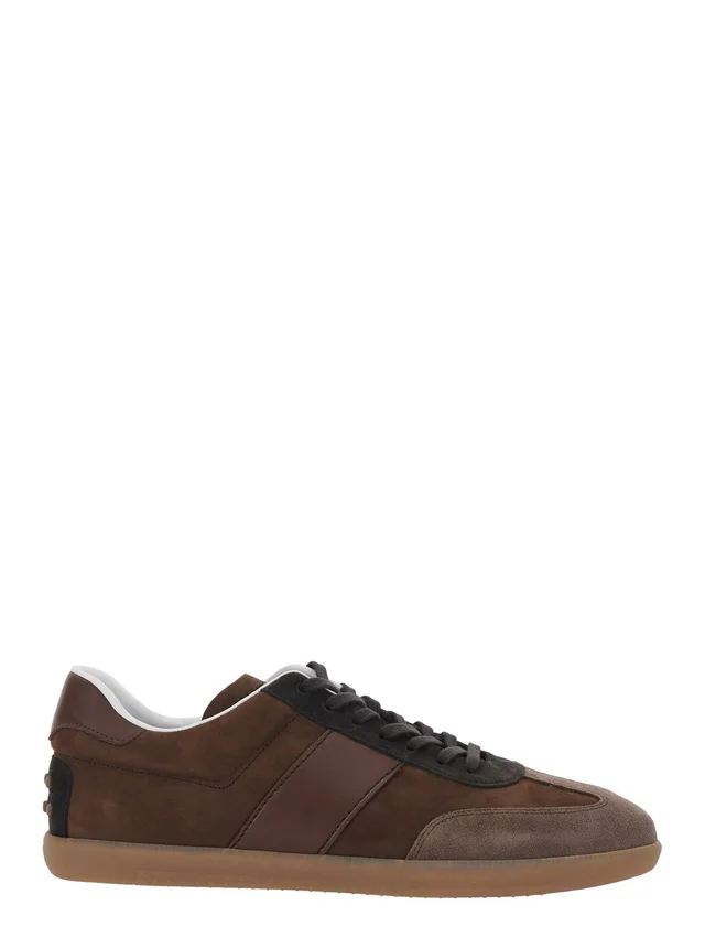 Tod's Brown Low Top Sneaker with Logo on Tongue and Inserts Design in Suede Man in Brown 100% Calf, photo 2 of 8 from Gaudenzi Boutique
