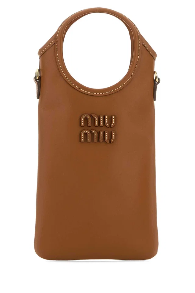 Miu Miu Leather Phone Case Wallet — Brown in Brown Leather from HEWI