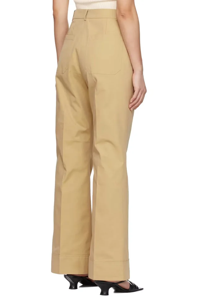 DRAE Beige Cotton Patch Pocket Flared Trousers, photo 3 of 4 from SSENSE