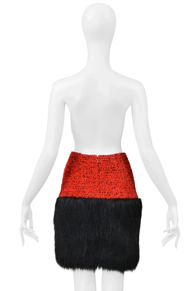 Chanel Red Velvet Tweed Skirt With Black Faux Fur 1994 in Black Tweed from Resurrection Vintage, photo 2 of 10