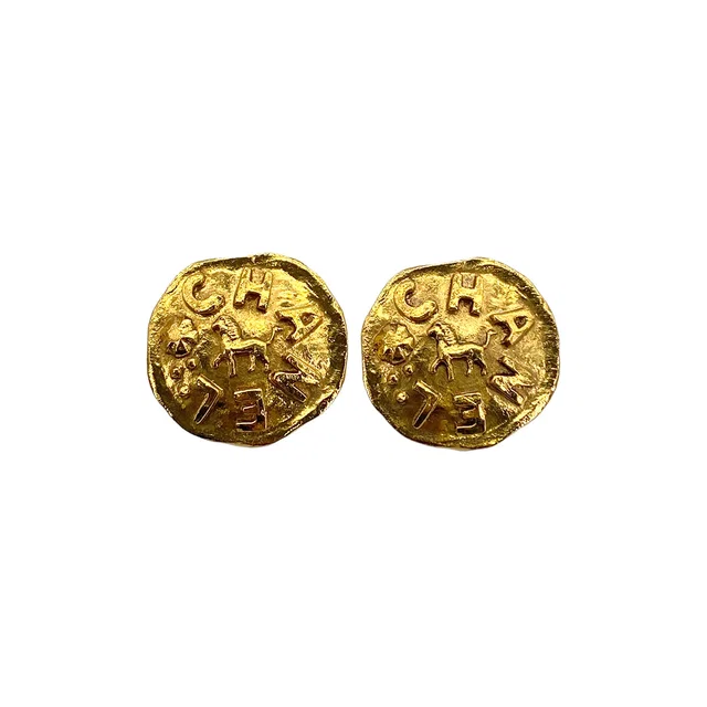 Chanel Vintage Earrings Logo Lion Motif Gold Accessory 23 in Gold from Luxury Promise