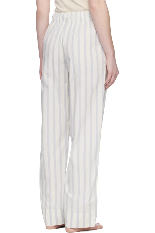 Tekla Off-White & Blue Poplin Pyjama Pants, photo 3 of 4 from SSENSE