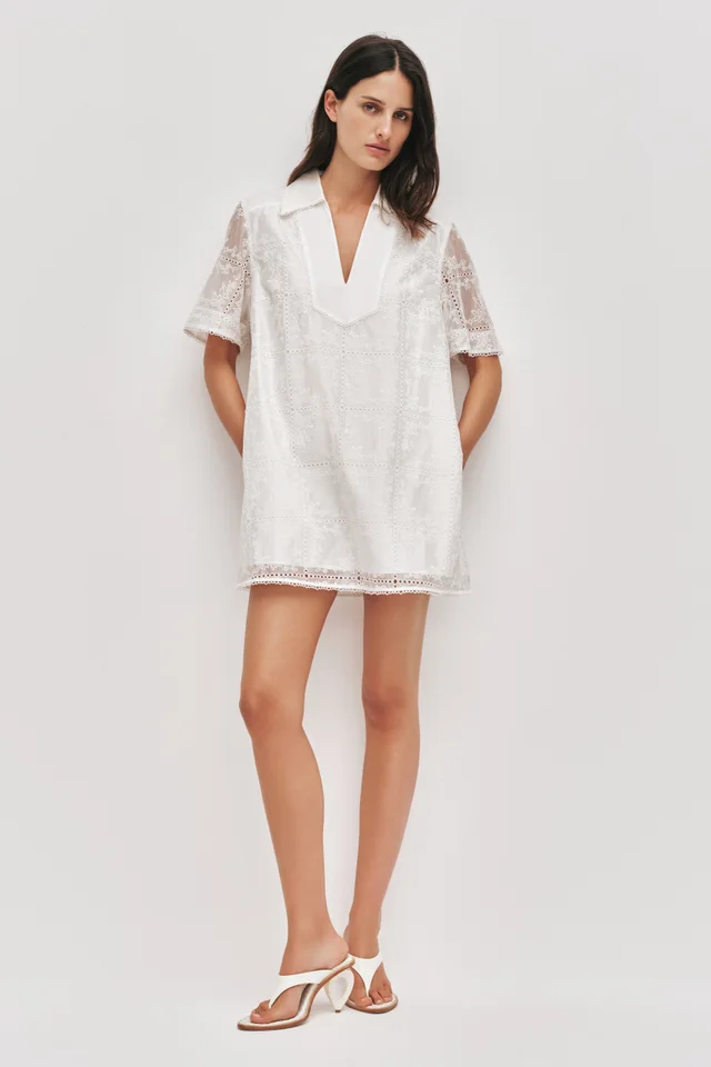 AJE Merritt Embroidered Short Sleeve Dress in White from Aje, photo 1 of 1