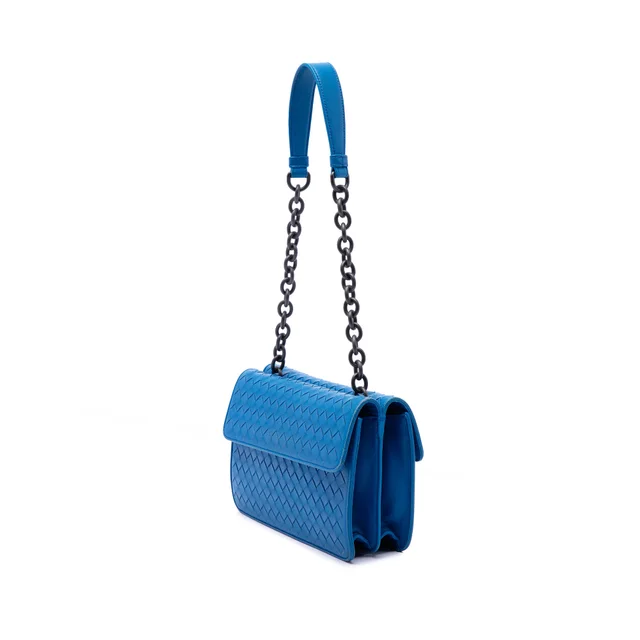 Blue Bottega Veneta Nappa Intrecciato Double Sided Flap Shoulder Bag in Blue Nappa leather from Designer Revival, photo 2 of 2