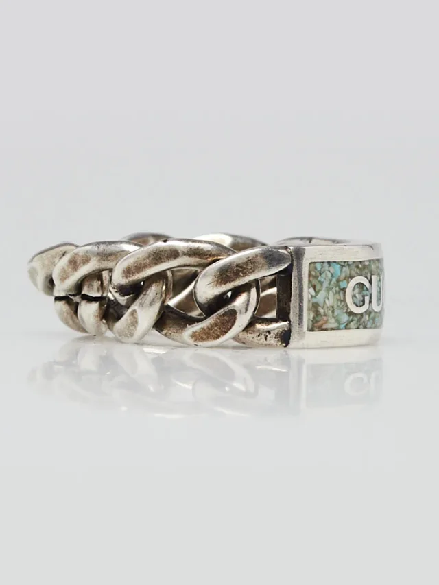 Gucci Silvertone Metal Chain Rope Logo Ring Size 7.5 from Yoogis, photo 4 of 5