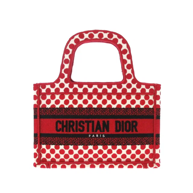Red Dior DiorAmour Mini Embroidered Canvas Dots Book Tote in Red Canvas from Designer Revival