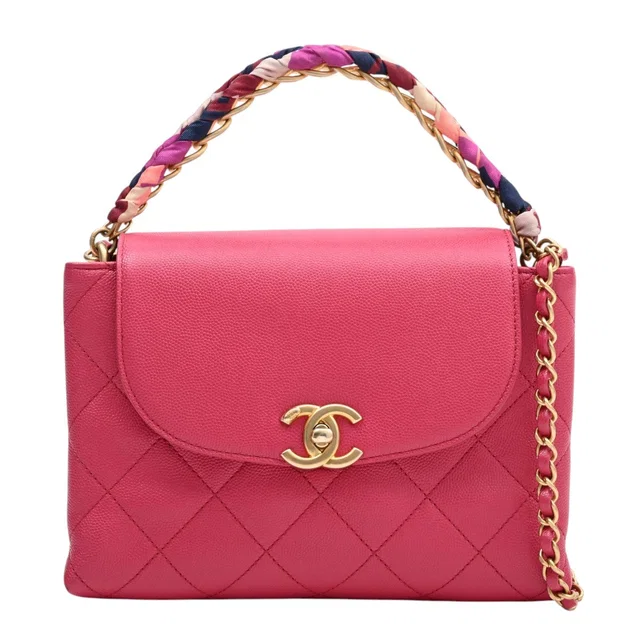 Chanel 2020 Caviar Skin CC Turn Lock 2-Way Bag Fuchsia Pink in Pink Caviar leather from VINTAGE QOO TOKYO