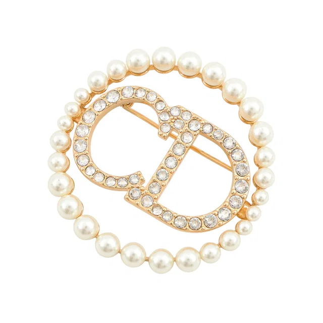 Dior Clair D Lune Brooch Metal Faux Pearl Rhinestone from GALLERY RARE