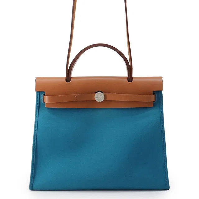 Hermès Herbag zip Blue de Galice/Fauve Toile Officier Vache Hunter Leather Size PM in Blue Leather from GALLERY RARE