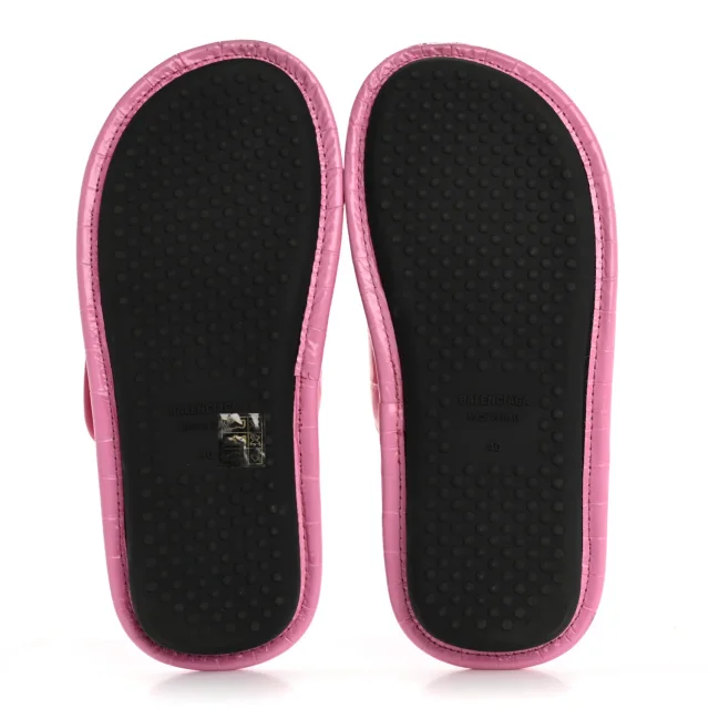 Balenciaga Logo Crocodile Embossed Slides 40 Fuxia in Calfskin from FASHIONPHILE, photo 6 of 10
