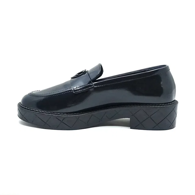 Chanel Loafers Moccasin Shoes Black CC Logo in Black Calfskin from The Reluxe